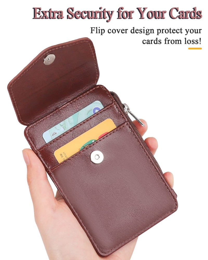 Teskyer Badge Holder with Side Zip Pocket, Multiple Card Slots Leather ID Holder Wallet with Neck Lanyard for Office Staffs, Teachers/Students, Couriers, Workers, Brown - Image 5